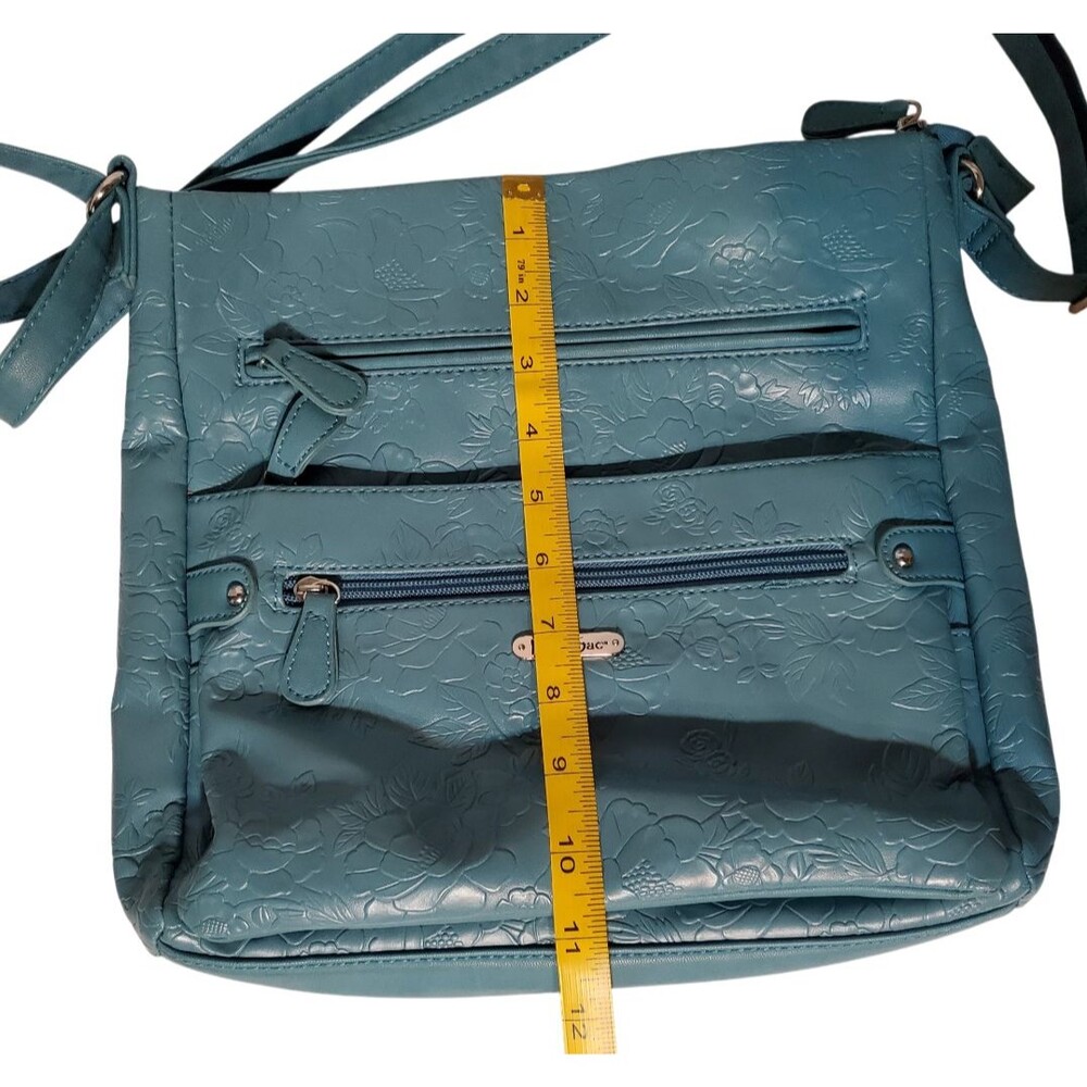 MultiSac Lorraine Crossbody Bag Beach Glass Flowers Blue Teal Floral Embossed - Picture 10 of 10